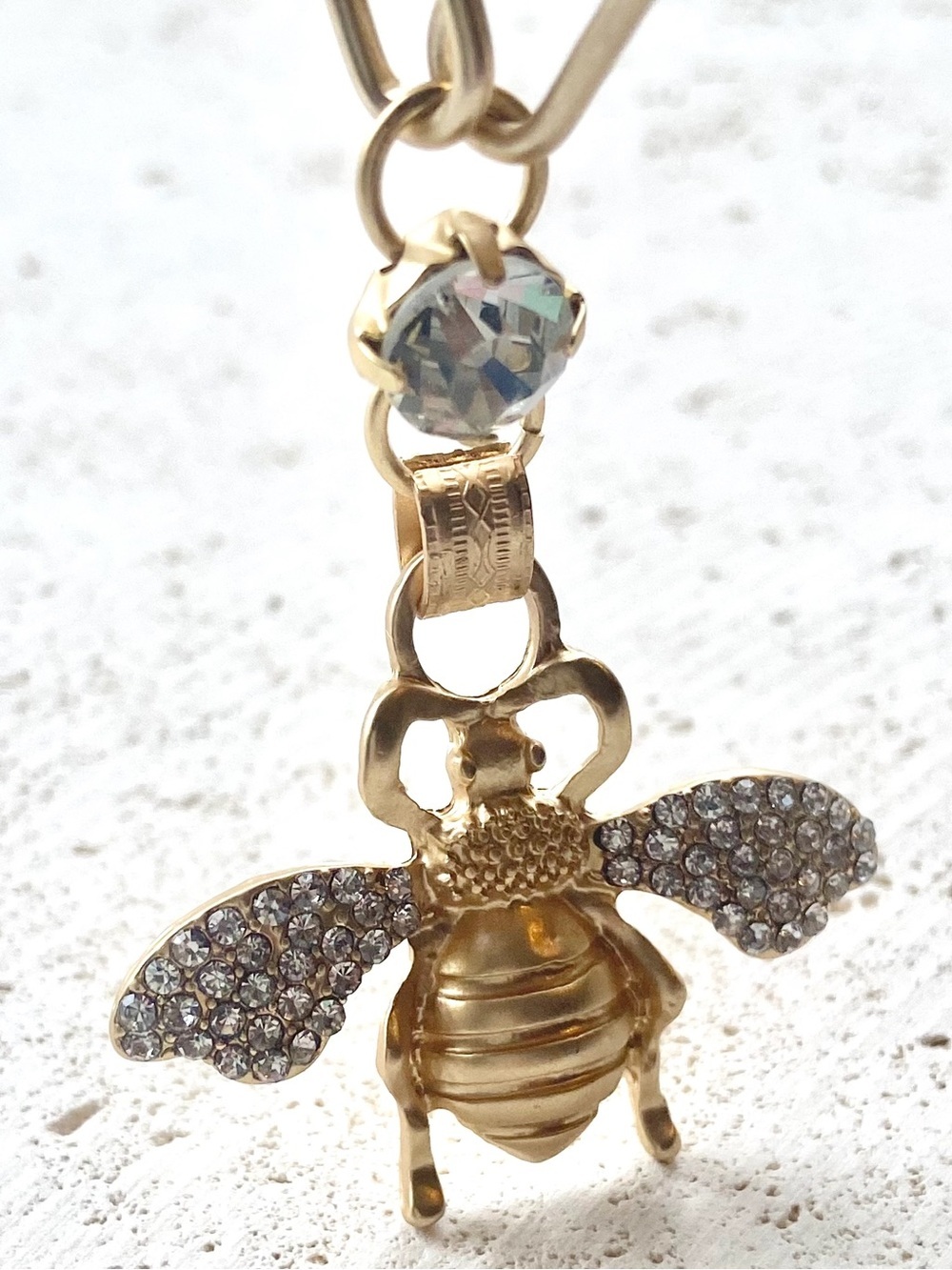 Gold Bee Pendant Necklace with Crystal Accents - Women Jewelry - Picture 3 of 3
